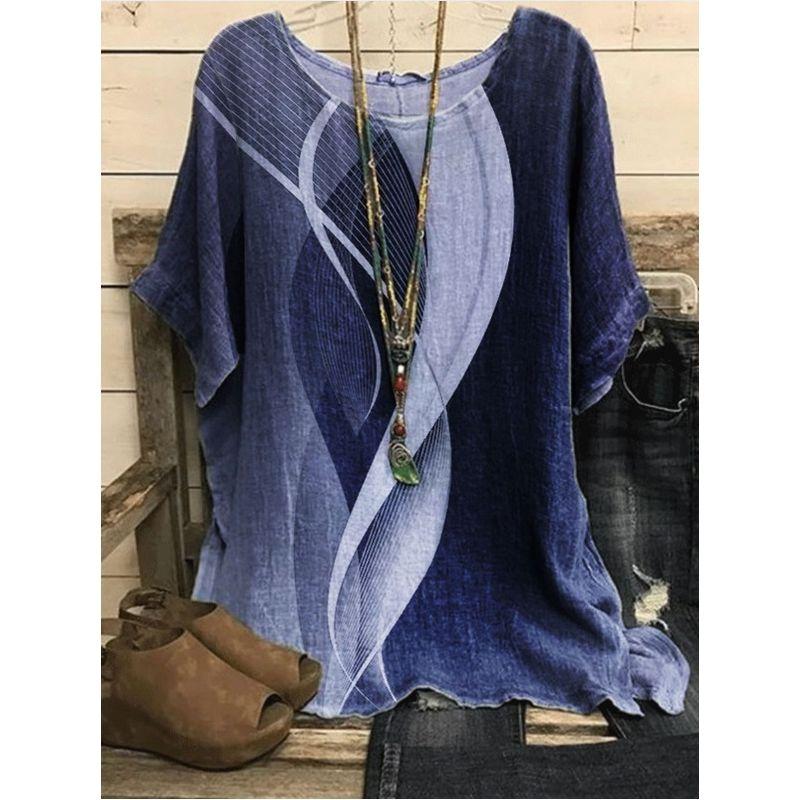 Printed round Neck Neck Casual Loose Top Print round Neck Top Women