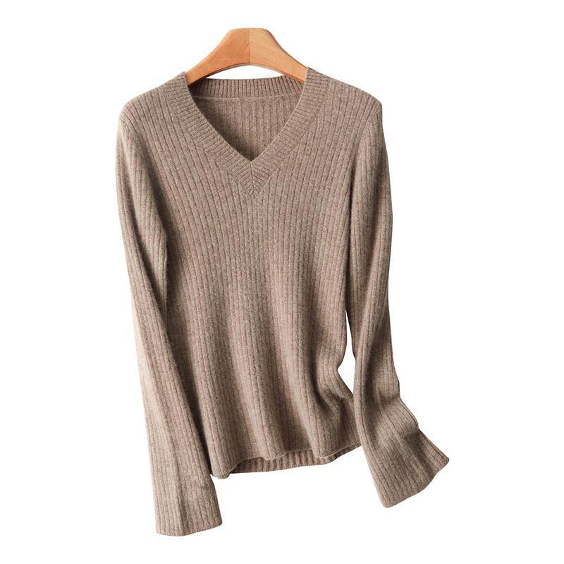 Women’s 2025 French V-Neck Striped Knit Sweater - Thickened, Long Sleeve, Warm Base Layer for Autumn & Winter