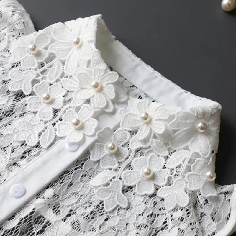 Elegant White Fake Collars for Women Handmade White Shirt False Collars Woman Embroidery Lace Flower Detachable Collar