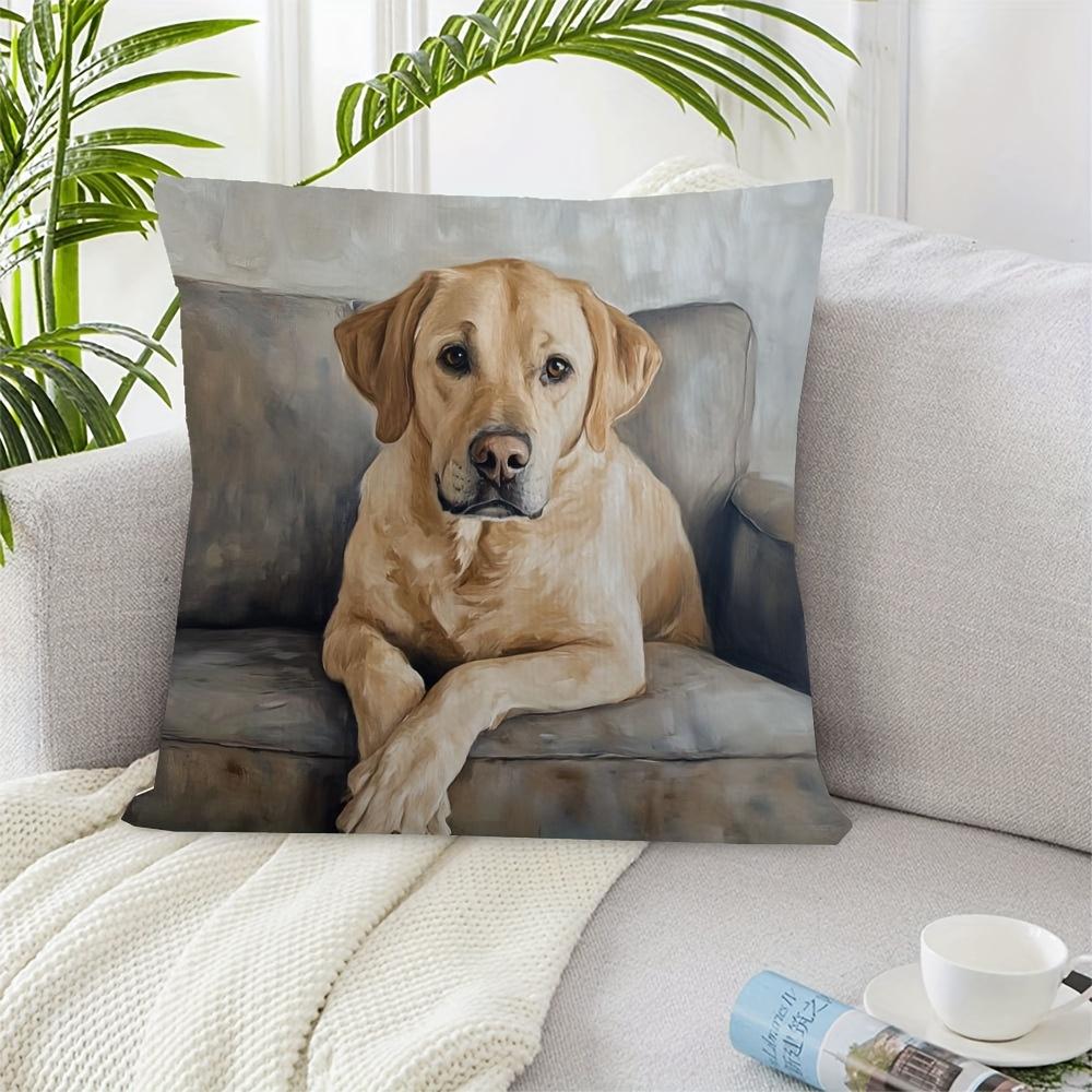 1pc Modern Style Printed Short Plush Pillowcase, 45cm x 45cm, Soft Smooth Polyester Short Plush Fabric, Single-Sided Labrador Retriever Print, Zipper