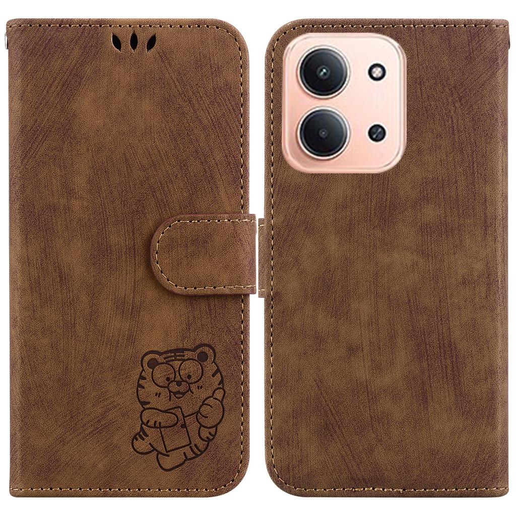 For Xiaomi Redmi 15C 5G (EU) (173mm)/15C 4G (EU) (173mm) Wallet Case Tiger Imprint Leather Shockproof Phone Cover with Wrist Strap