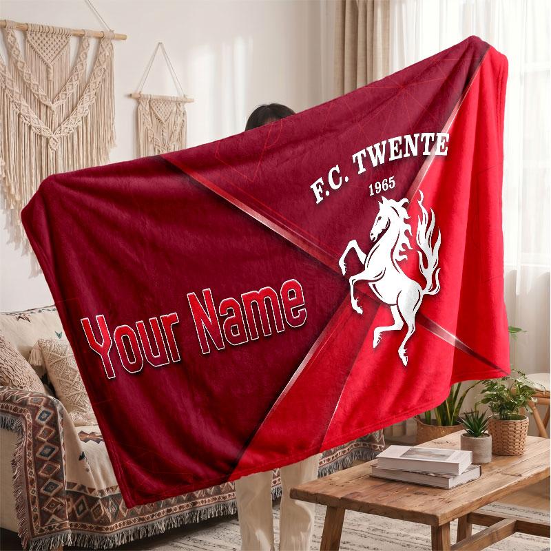 Couverture polaire personnalisée FC Twente avec logo de football, texte de nom personnalisé, couverture d'appoint douce et chaude pour la maison