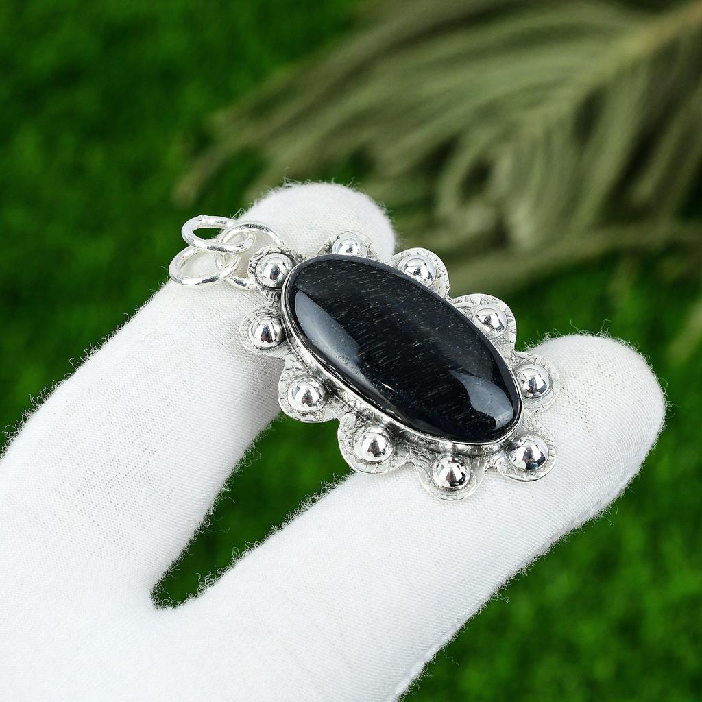 Oval Nellite Stone 925 Silver Anniversary Bezel Elegant Trendy Pendant Jewelry