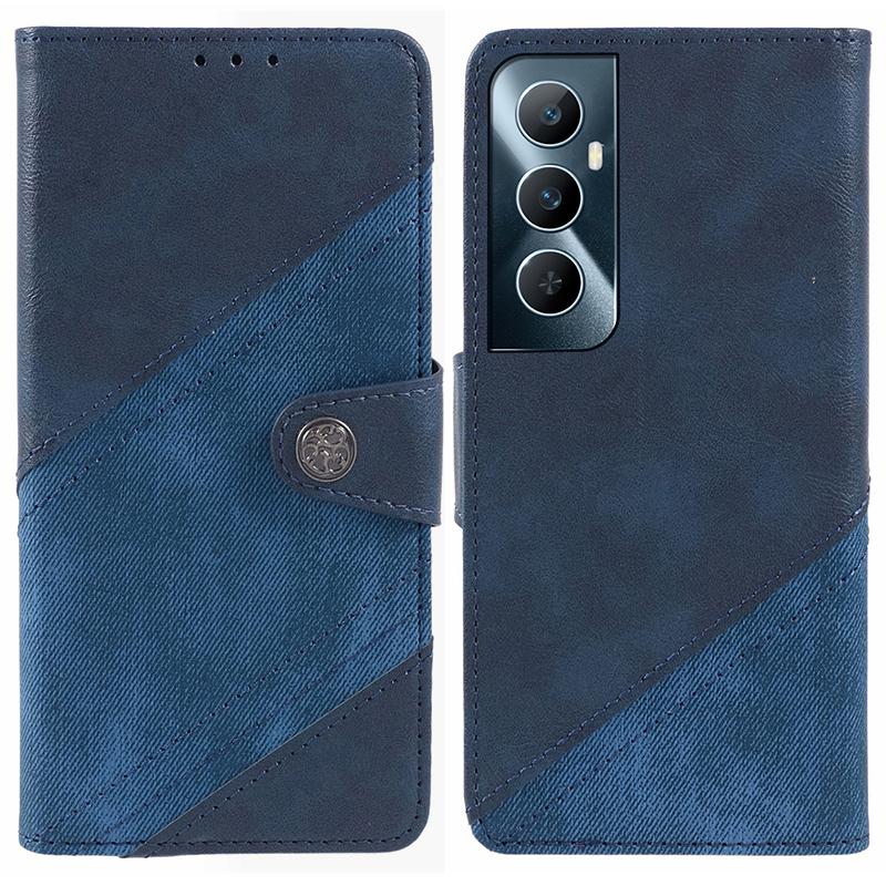 

For Realme C65 4G Case Texture Splicing Leather Stand Phone Cover Dark Blue