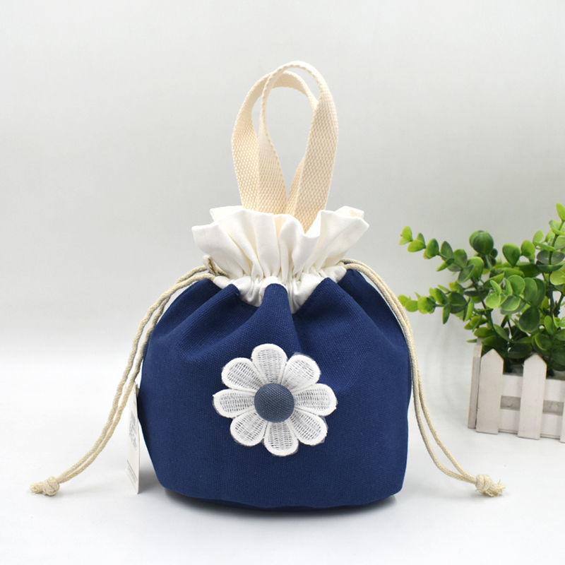 Canvas Bucket Bag, Women's Japanese Style Portable Bento Bag, Retro Artistic Small Bag, Drawstring Bag, Hand-held Lunch Box Bag