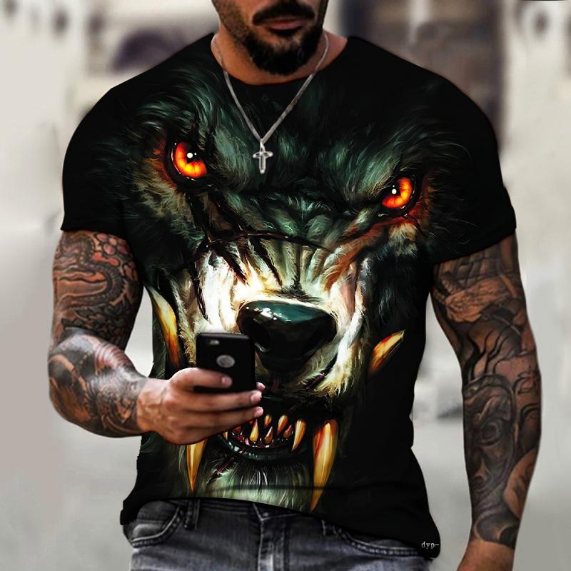 2026 Brand Men's T-shirt 3D Printing Ice And Fire Wolf Horror Series Fierce Werewolf