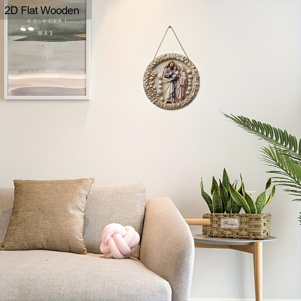 Nativity Scene Wooden Sign, Charming Jesus's Family Round Sign for Front Door Wall Church Hanging Decor, Ideal Christmas Gift for Christians