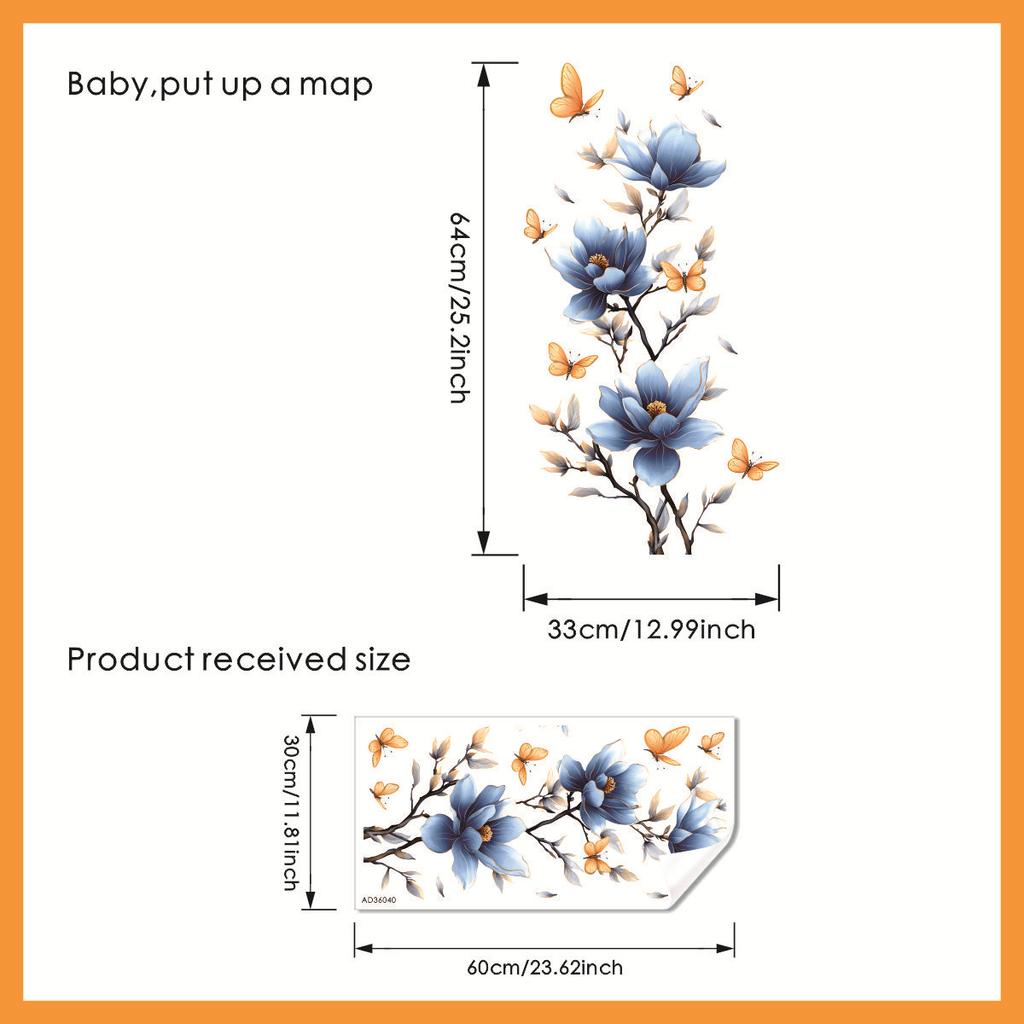 Floral Wall Sticker PVC Self Adhesive Removable Decal for Kitchen Bathroom Bedroom Home Decor