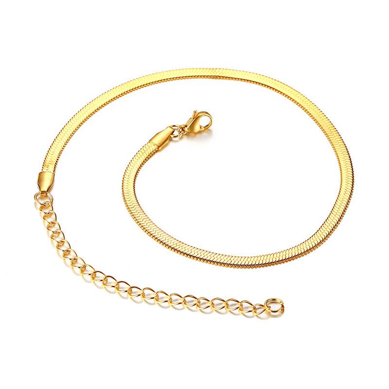 Schickes Damen Schlangenkette Halskette, Flache Fischgräten Glieder Choker, Edelstahl Metall Mehrschichtig Elegant Minimalistisch Halskette