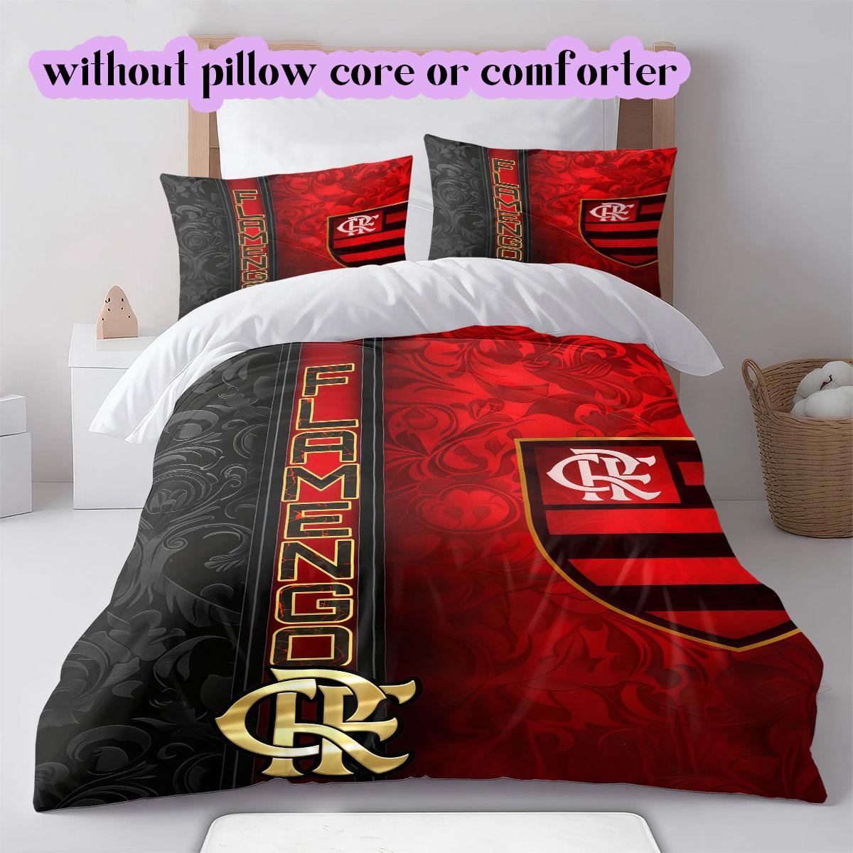 Flamengo football soccer Pattern Bedding,Quilt Set Quilt Cover Pillowcase Home Birthday Gift (1*duvet cover+2*pillowcase,without core) 135x200cm