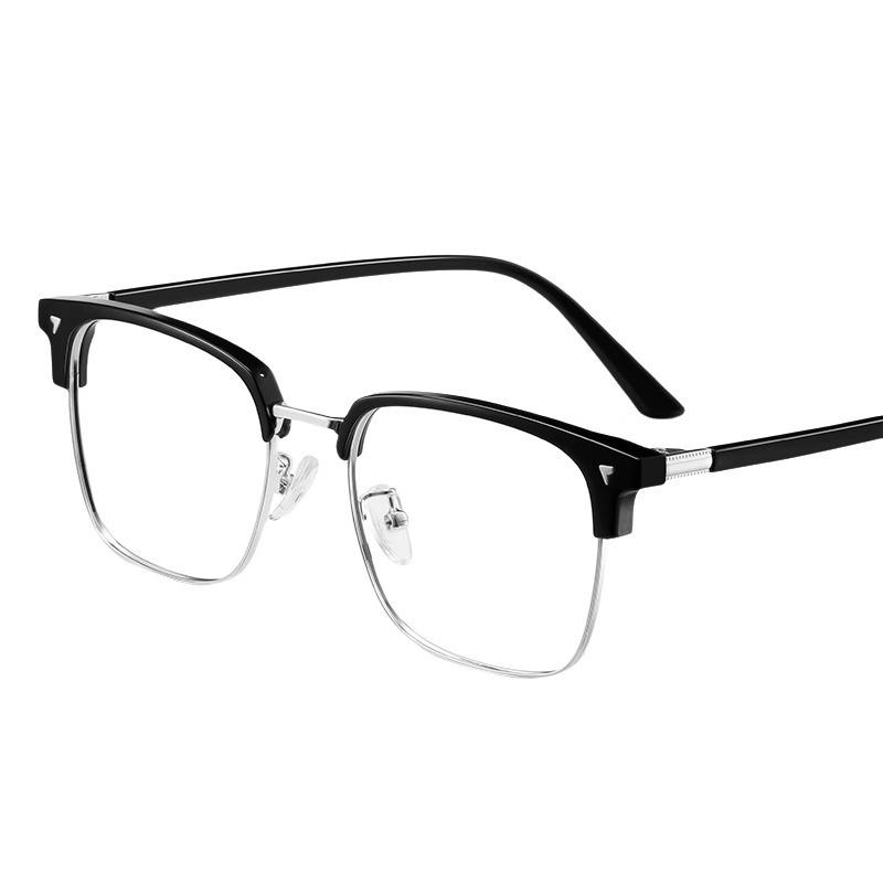 Ruffian handsome half-frame photosensitive color-changing glasses men's anti-blue light high-value plain glasses retro black-frame glasses frame women