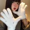White Soft Plush Gloves Women Winter Warm Coral Fleece  Gloves Girls Korean Full Finger Thicken Furry Glove Mittens