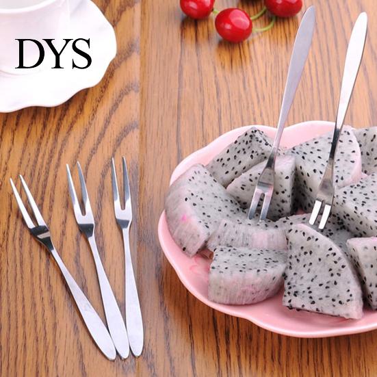 Fruits Fork 10Pcs Reusable Fruit Picks Round Tines 304 Stainless Tasting Steel 2-Tine Food Grade Dessert Kitchen Tools