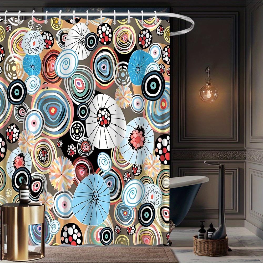 Vibrant Circular Patterns Print Waterproof Shower Curtain, Colorful Abstract Design High-End Toilet Partition Curtain