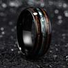 Fashion 8mm Men Black Stainless Steel Rings Hawaiian Koa Wood Inlay Abalone Shell Rings For Men Women Wedding Band  Gifts