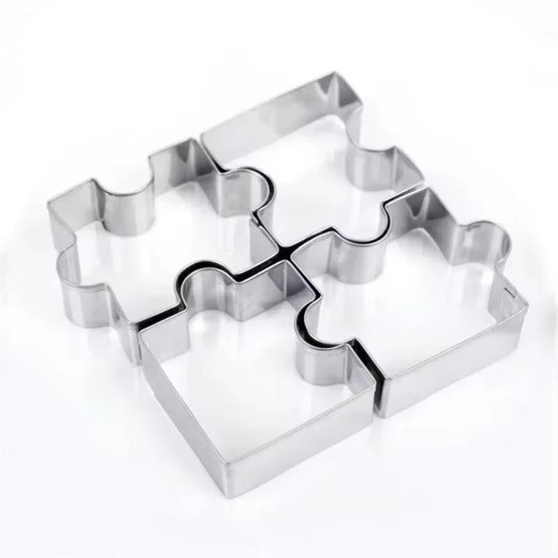 4pcs 3D Cookie Puzzle Shape Stainless Steel Cookie Cutter DIY Biscuit Dessert Bakeware Cake Fondant Mold Tool Wedding Decorating