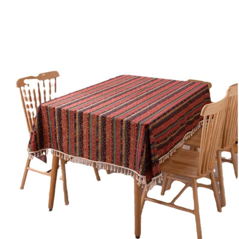 Famous Bohemian Bronzing Striped Polyester Cotton Fringed Tablecloth Coffee Table Tablecloth Table Cloth Cover Towel