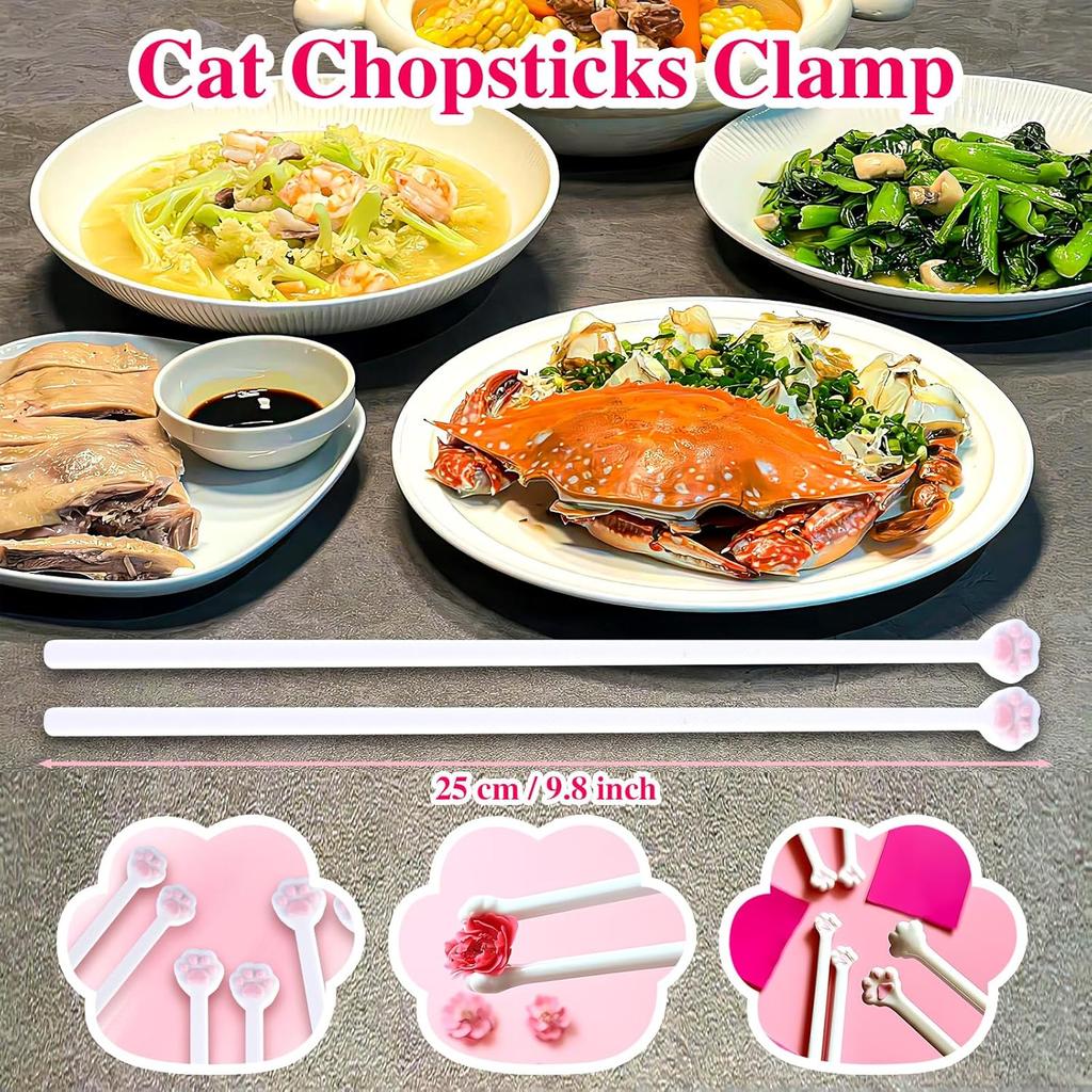 Cat Paw Chopsticks, 2 Pairs Reble Lightweight Non-Slip Grip Eating Chopsticks, Cute Fun Pink Paw Prints, The Perfect Gift for Cat Lovers