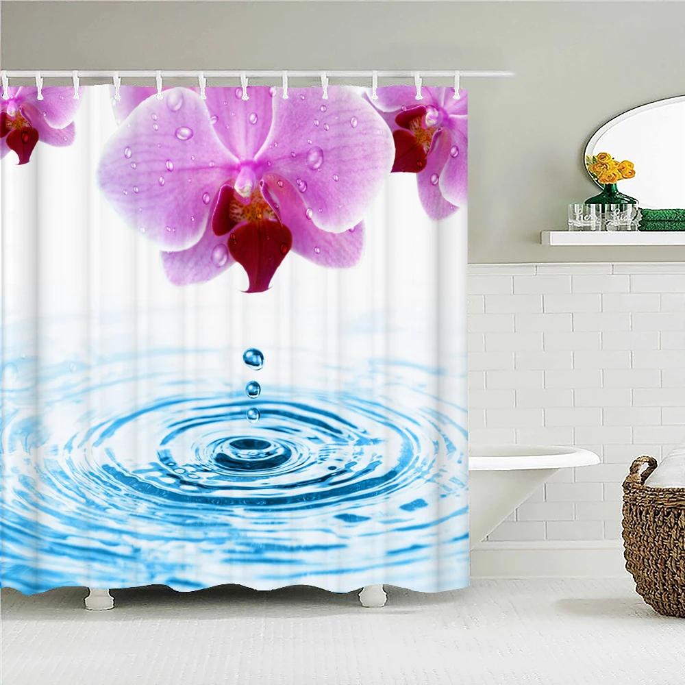 Romantic Retro Blooming Flowers Shower Curtain Garden Bath Curtains Waterproof Polyester Bathroom Shower Curtains Set with Hooks