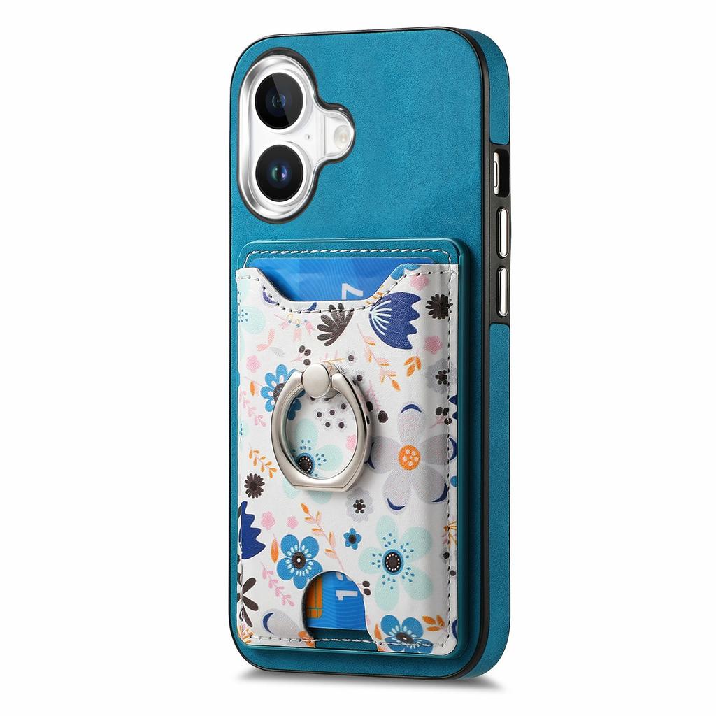For iPhone 16 Case Kickstand Leather Coated TPU Pattern Back Cover