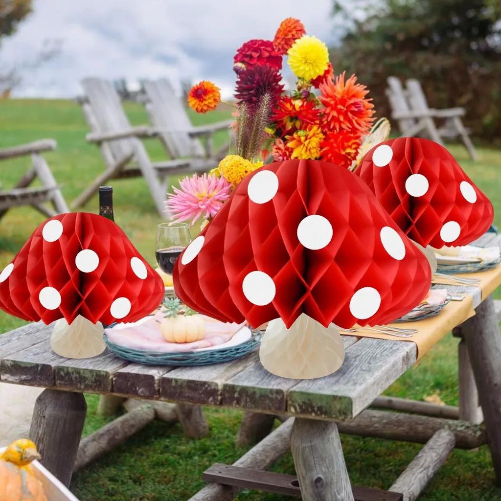 Paper Mushrooms Honeycomb Centerpieces Hanging Party Supplies for Birthday Baby Shower Party Garden Decorations