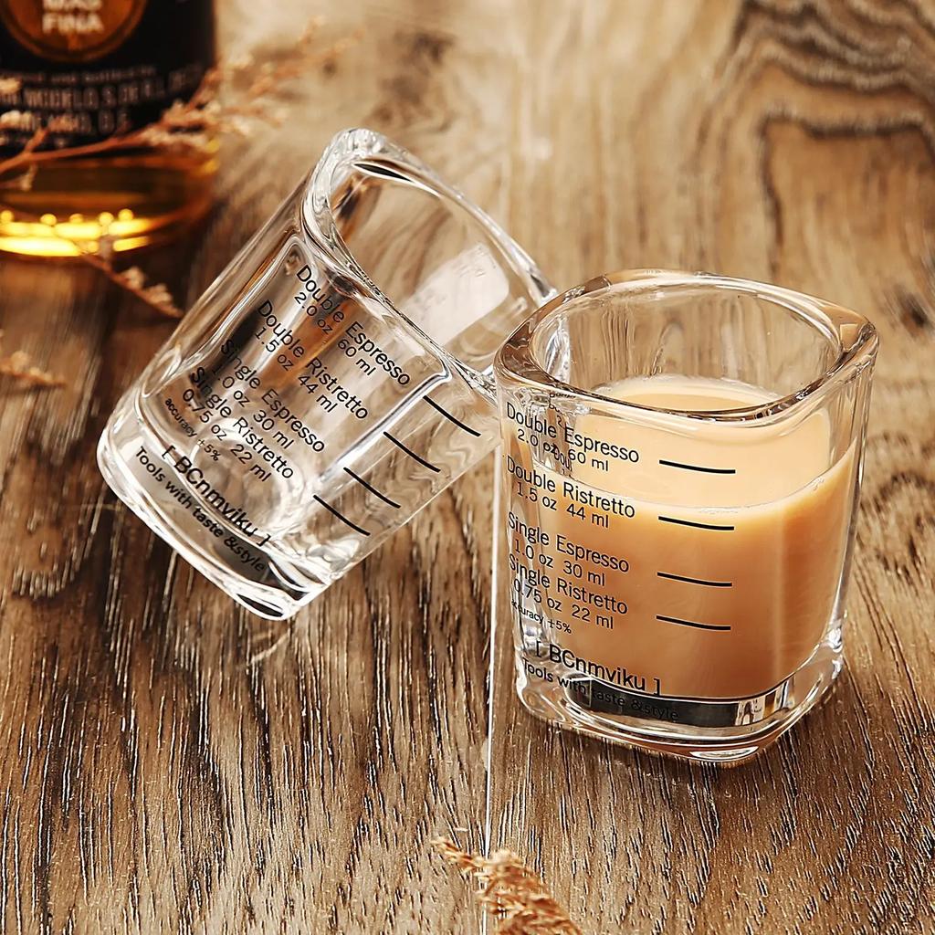 60ml Quadratische Verdickte Glas Unzenbecher Graduierte Messbecher Konzentrierte Espresso Kaffeetasse Italienisch Schlicht Hitzebeständig