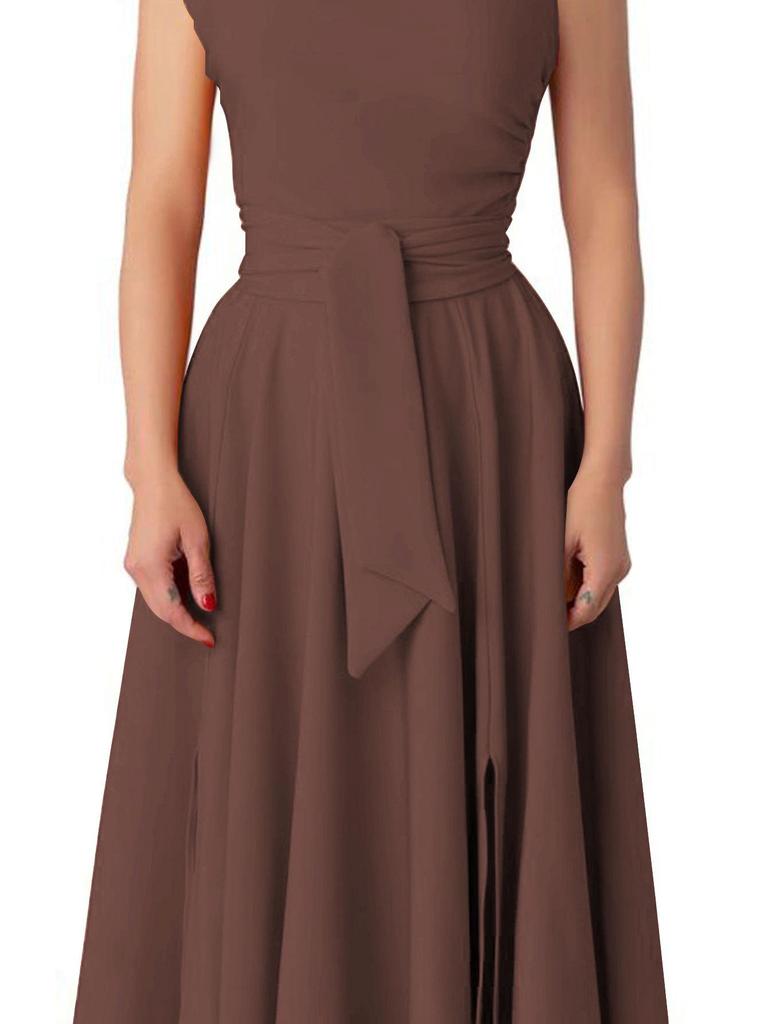 Summer Style Women's Sleeveless One-Shoulder Dress with Cinched Waist and Wide Hem