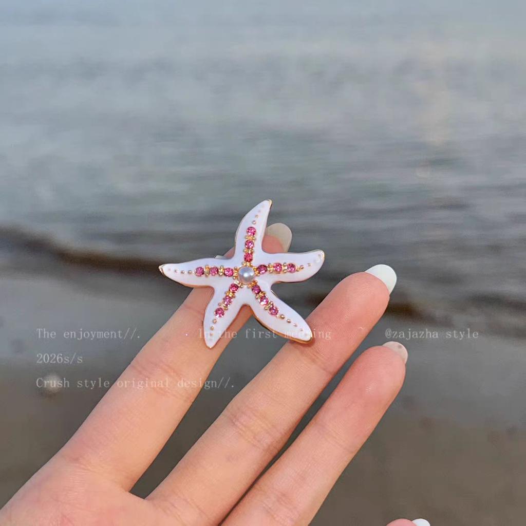 Double star moon collection~ starfish drip glaze ocean ring female unique beautiful exaggerated index finger ring niche seaside accessories