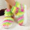 Mode Neue Wintermode Flauschige Pelzstiefel Damen Kontrastfarbe Plüsch Warme Schneestiefel Frau Rutschfeste Dicke Sohle Baumwollgepolsterte Schuhe