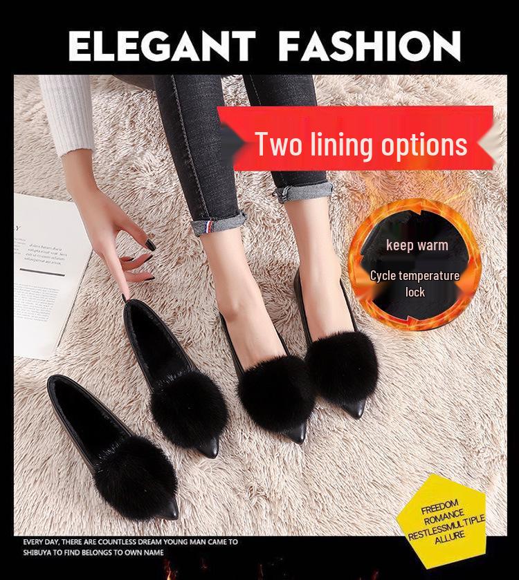 Damen 2025 Nerzfell Mokassins Loafer, Winter Samt Spitz Zehen Ballerinas, Große Größe 41