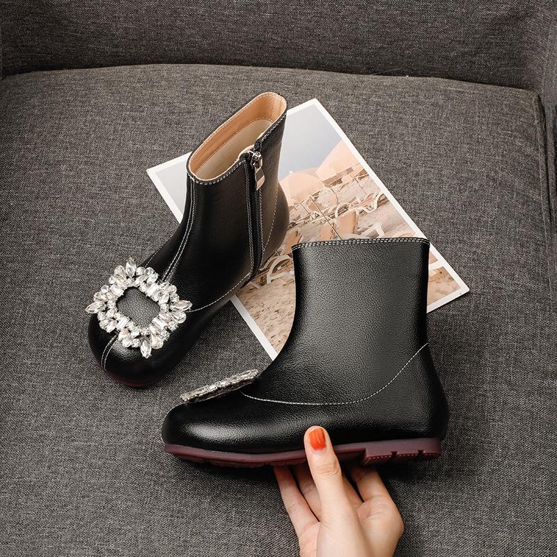 

2025 Girls Genuine Leather Ankle Boots – Autumn/Winter Fleece-Lined Princess Style for Little Girls 31 - 19.2 cm