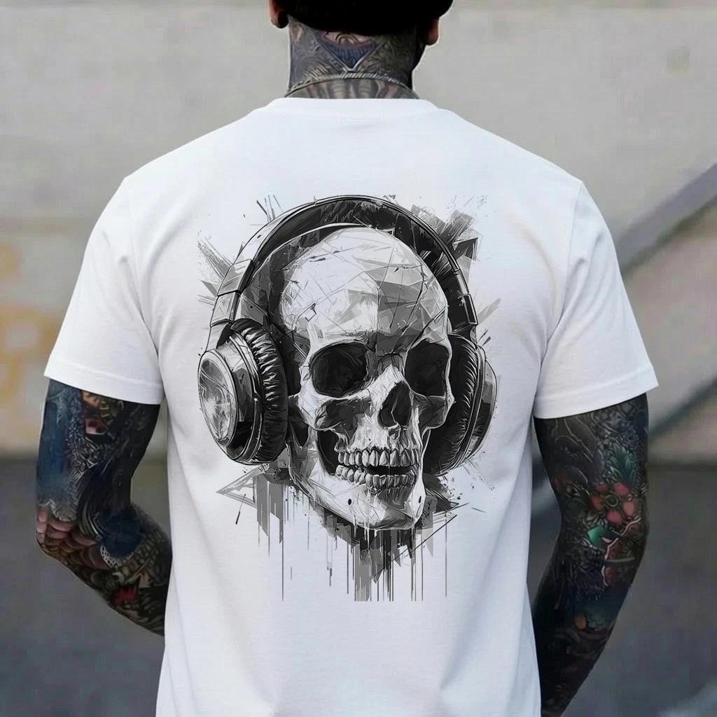 Skull with Headphones _ Minimalist Design _ Graphic T-Shirt L