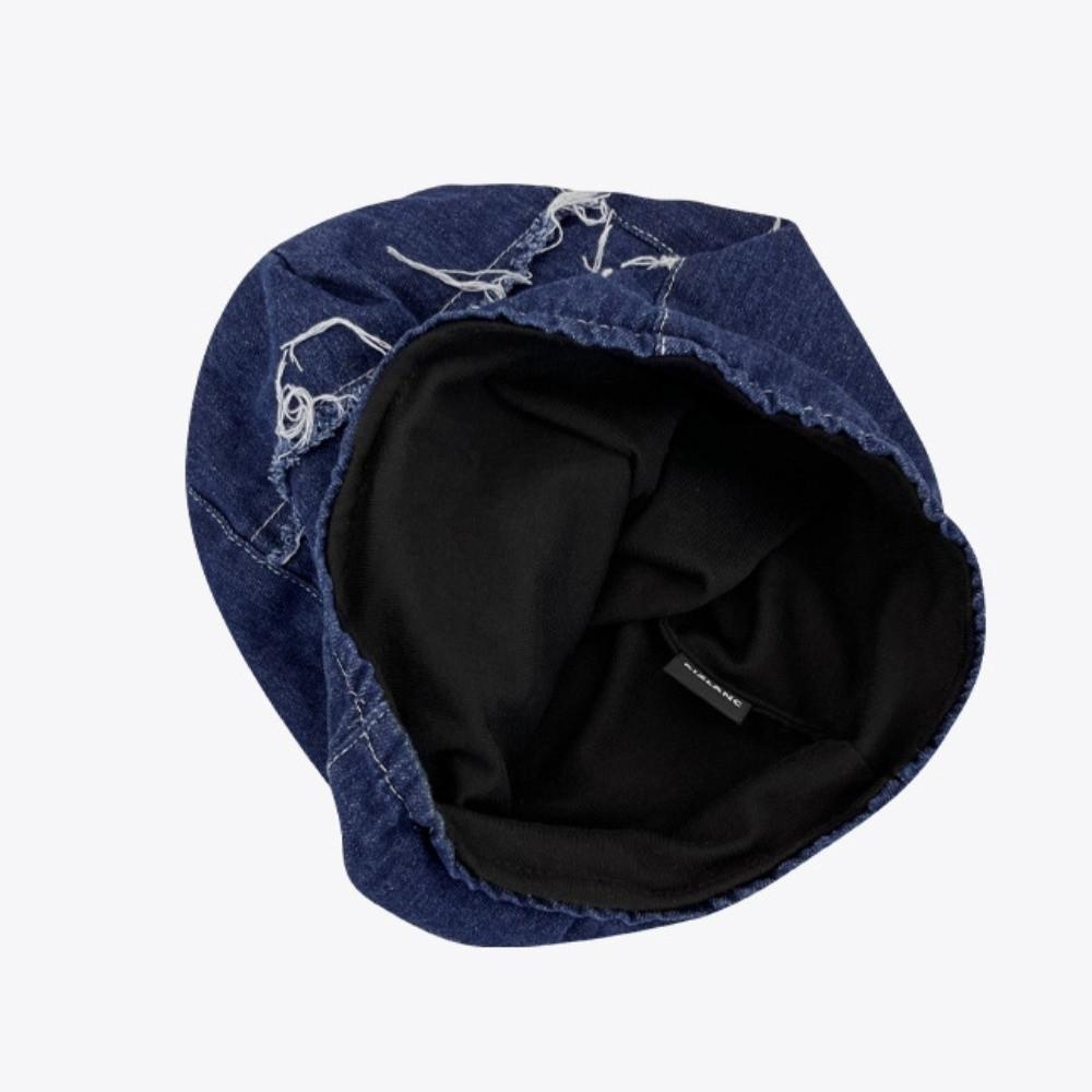 Button Distress Denim Pullover Cap Korean Style Loose Beret Fashion Washed Denim Beanie  Streetwear