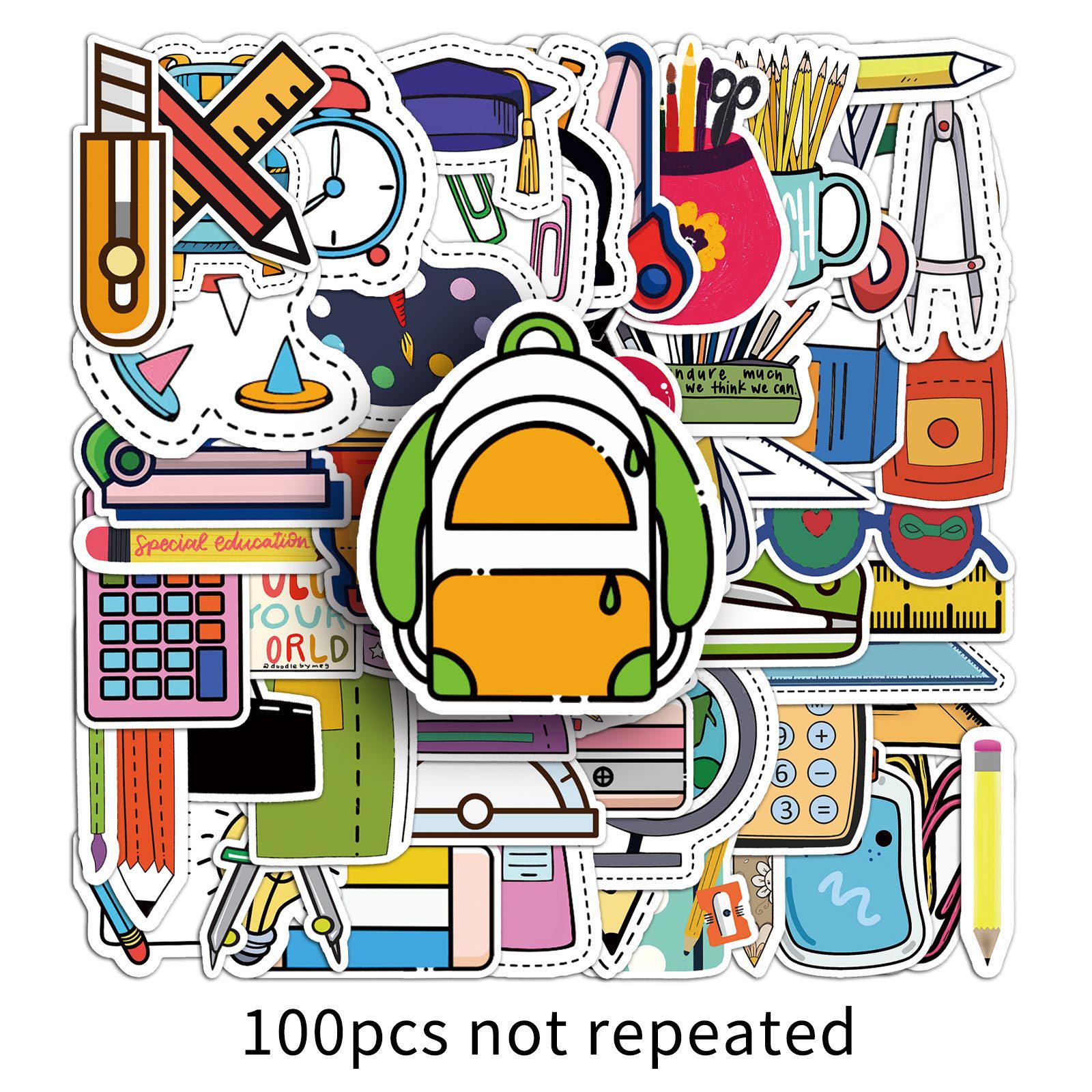 100 Unique Creative Stationery Doodles Stickers for DIY: Skateboard, Water Bottle & Luggage
