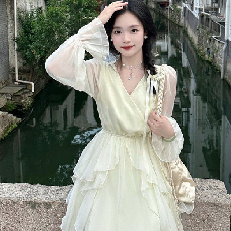 Gentle wind dress autumn fairy super fairy French temperament seaside vacation long-sleeved skirt long
