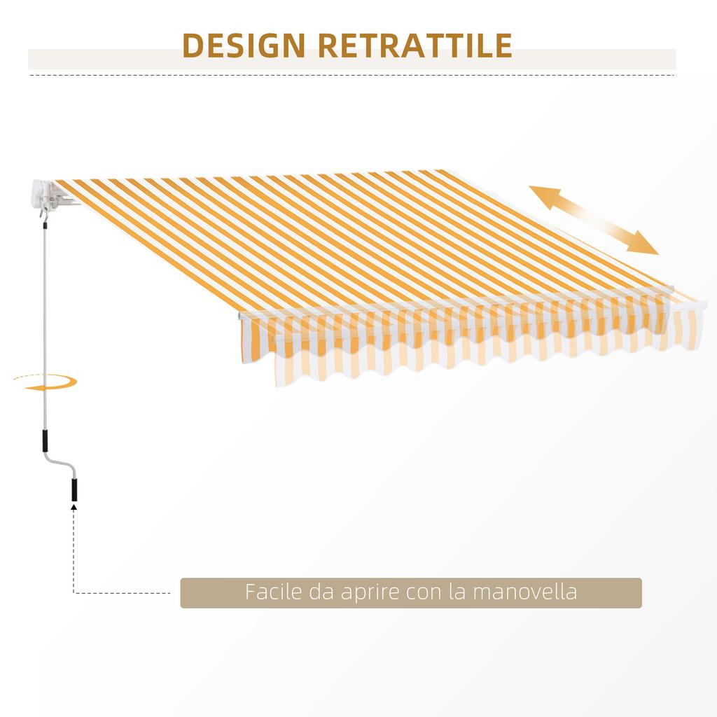 Manual Retractable Awning 295 x 245 cm Outdoor Terrace Awning with Crank, Adjustable Angle 45 degrees-85 degrees