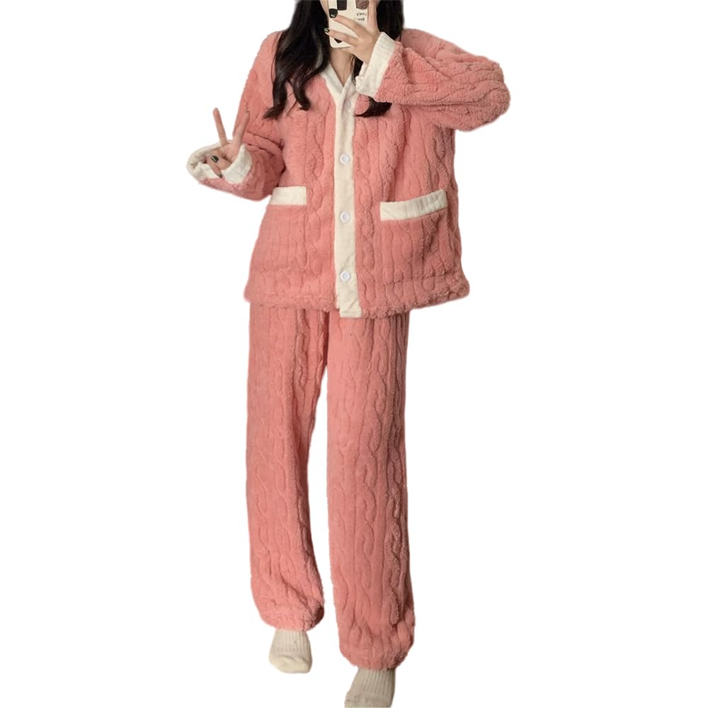Vmiutyer LLOP Loungewear Available in Five Fluffy Long Open Loose Medium Long Plus Sizes Cute for Autumn and Winter Women's Pajamas, Colors, Two-Piece