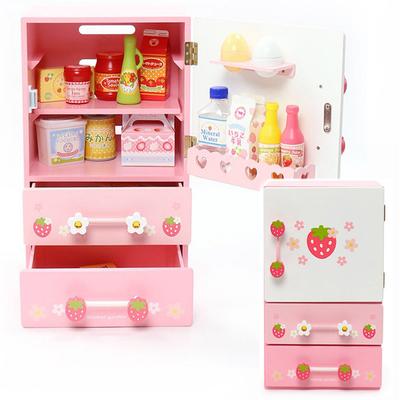 Mother Garden Houten Speelgoed Wilde Aardbei Schatje Gekoeld Koelkast Speelset 17 Delen Accessoires Voltooid Product 441-58399 [Houten Speelset