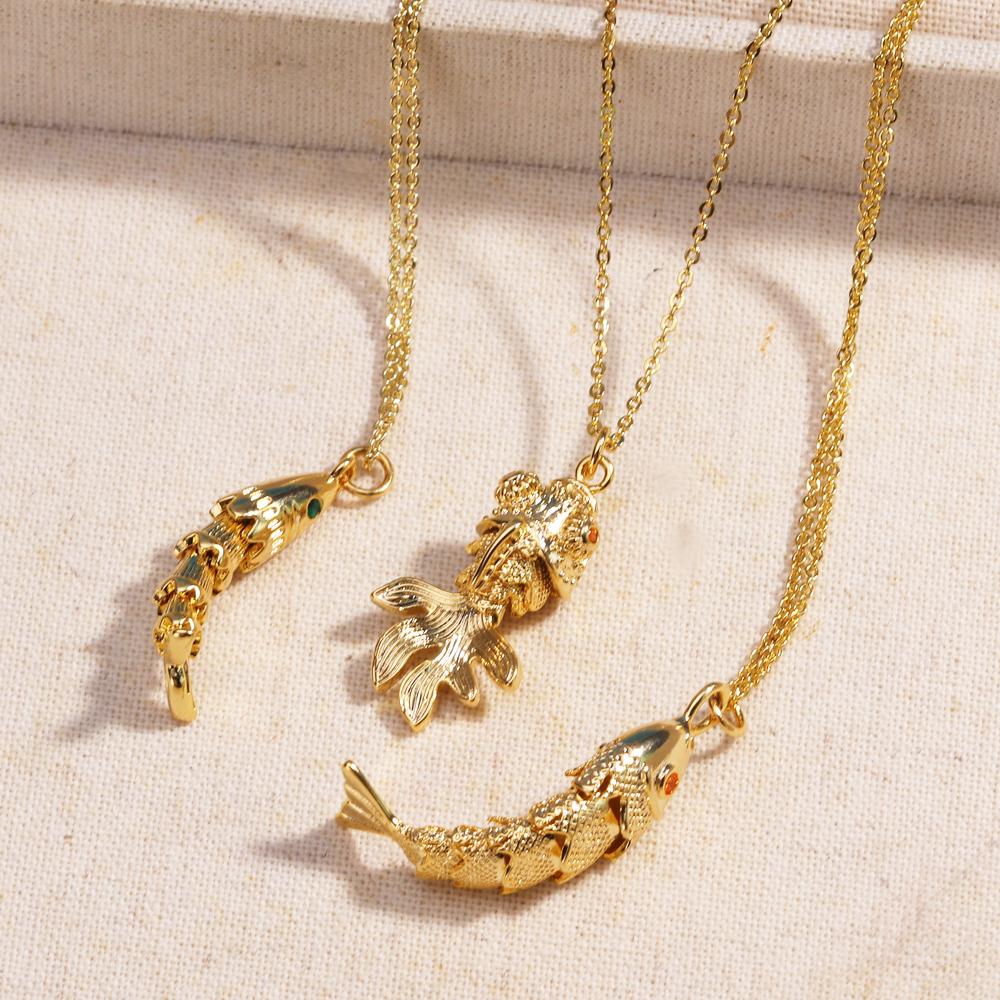 Stainless Steel Fish Pendant Charms Pave Red Green Zircon Ocean Fish Necklace For Women Choker Accessories Unisex Party Gift