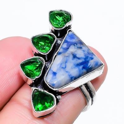 Natural Lapis Lazuli, Diopside Gemstone 925 Sterling Silver Ring Size 7.5 G2n09