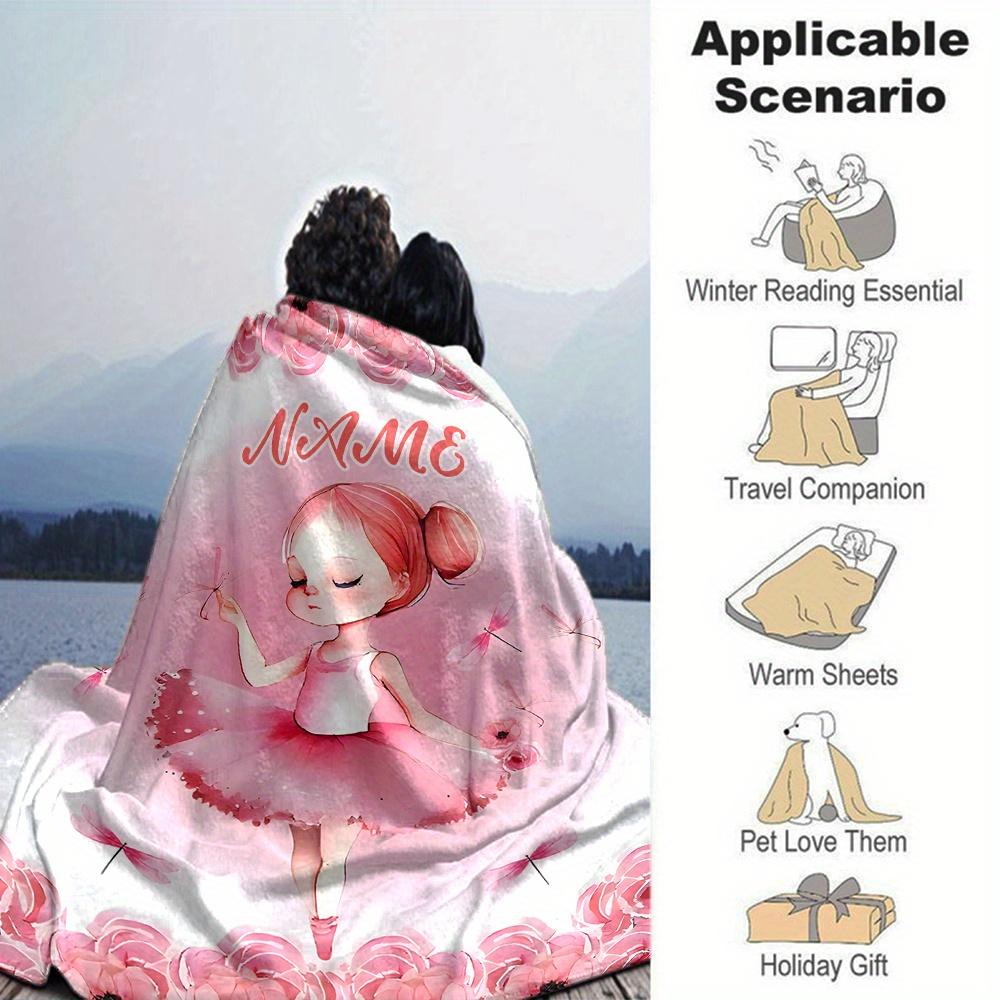 Ballerina In Pink Tutu Dragonflies And Flowers Four Seasons Blanket Customized With Your Name Lightweight And Warm Perfect Gift For Home Office