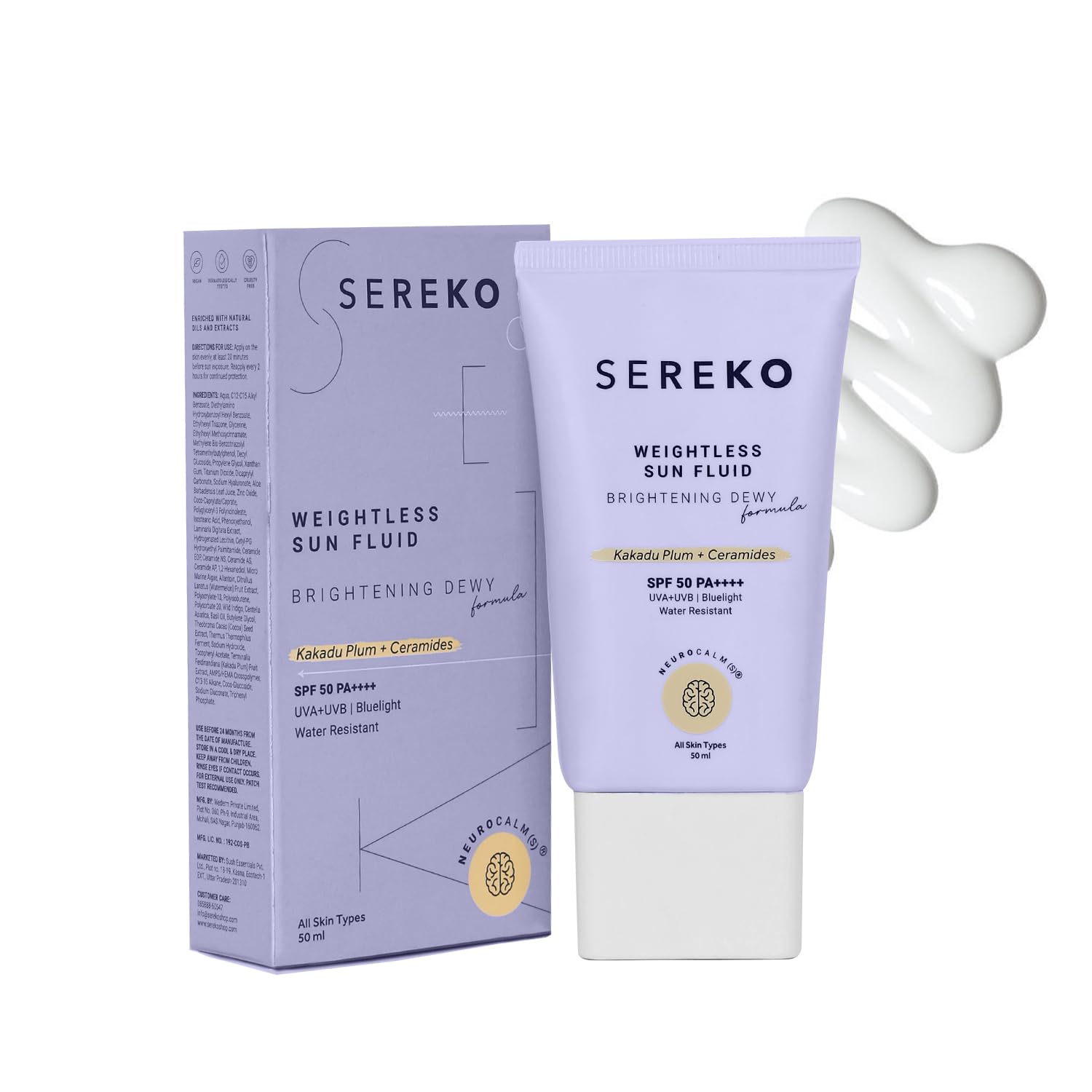 

SEREKO Weightless Sun Fluid Sunscreen SPF50 PA++++, with Kakadu Plum & Ceramides powered by Hybrid UV Filters | Lightweight Matte | Water Resista