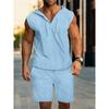 Men's New Summer Casual Hooded Outfit, Comfortable and Fashionable Men's Beach Set, Solid-color Casual Two-piece Set
