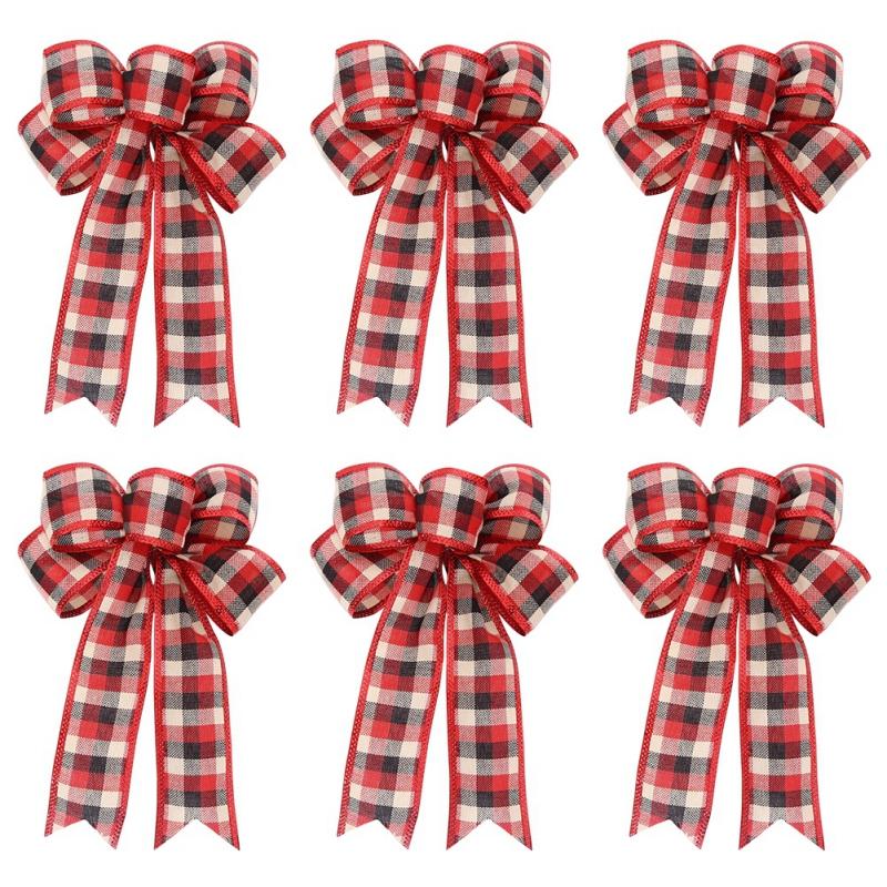 6 Pieces Christmas Bows Holiday Christmas Wreaths Bows Xmas Tree Decoration Bowties DIY Gift Wrapping for Home Party Decor
