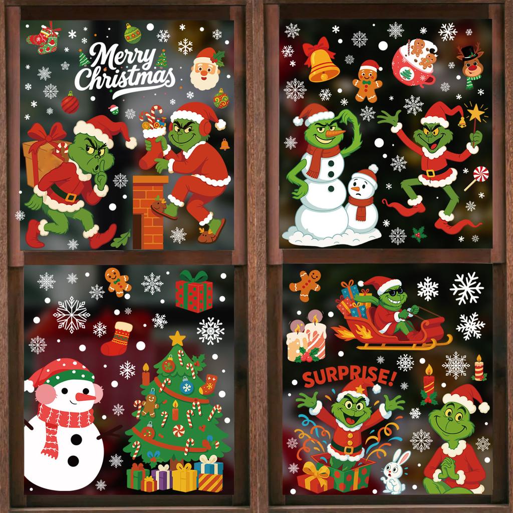 Snowman Static Cling Stickers - Reusable Christmas Window Decals For Holiday Home Decor