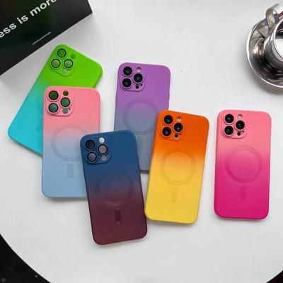 Silicon cu gradient de culoare dublă pentru husă de încărcare fără fir Magsafe pentru Iphone 14 12 13 Pro Max 14 Plus cu folie de protecție pentru cameră
