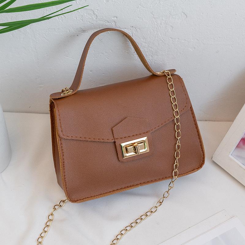 

New Versatile Lock Chain Shoulder Small Square Bag Trend Crossbody Volkswagen Plain Weave Bag коричневый