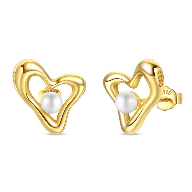 Women's 925 Silver Classic Gold Pearl Inlaid Earrings Elegant Suitable For Engagement Wedding Party Exquisite Jewelry
