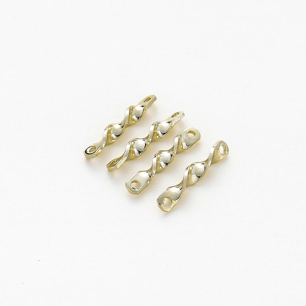 30pcs/lot 2*12.5mm 14K 18K Gold Color Twisted Connecting Rod With Double Hole Earing Charm Sticks For DIY Jewelry Making