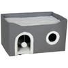 Foldable Indoor Cat House with Scratching Post, Elevated Bed, 60 x 40 x 34 cm, Grey